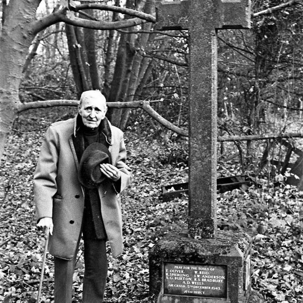Mr Sidney Smith at the Scallows Wood Memorial in 1984